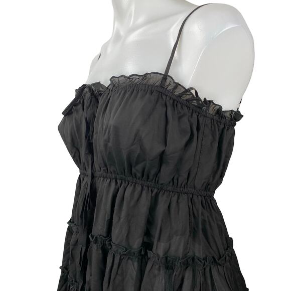 Aqua Womens Black Ruffled Tiered Sleeveless Mini Cami Tank Flare A-Line Dress XS - Picture 3 of 5